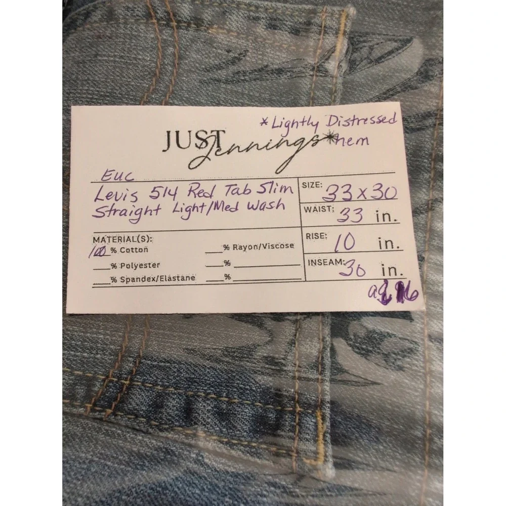 Levis 514 Slim Straight Jeans Mens‎ 33x30 Light Wash Blue Denim 100% Cotton